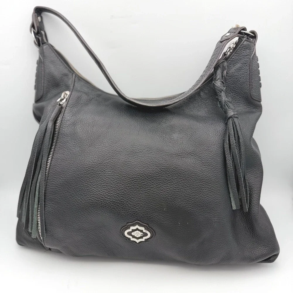 Born Leather Hobo‎ Bag Womens Large Black Tassel Whipstitch Shoulder Bag